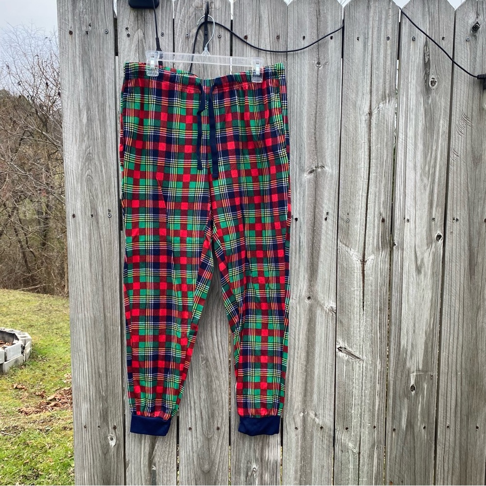 Christmas Holiday Dearfoams Pajama Joggers Large Red Green Plaid Lounge Pants